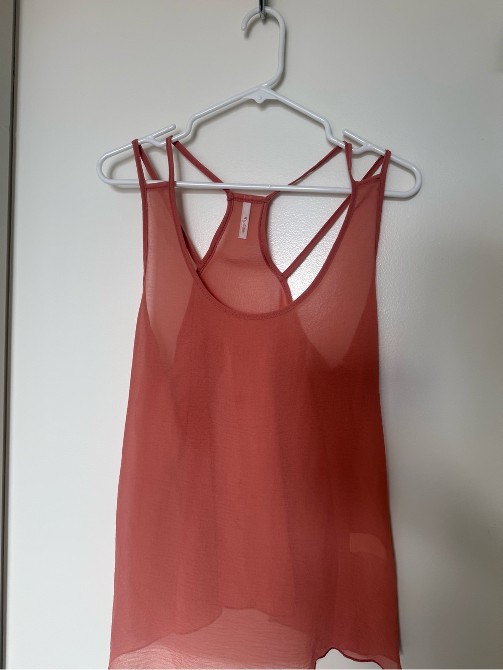 My Story Sheer Strappy Racerback Tank Top Medium Rust Coral Made in USA